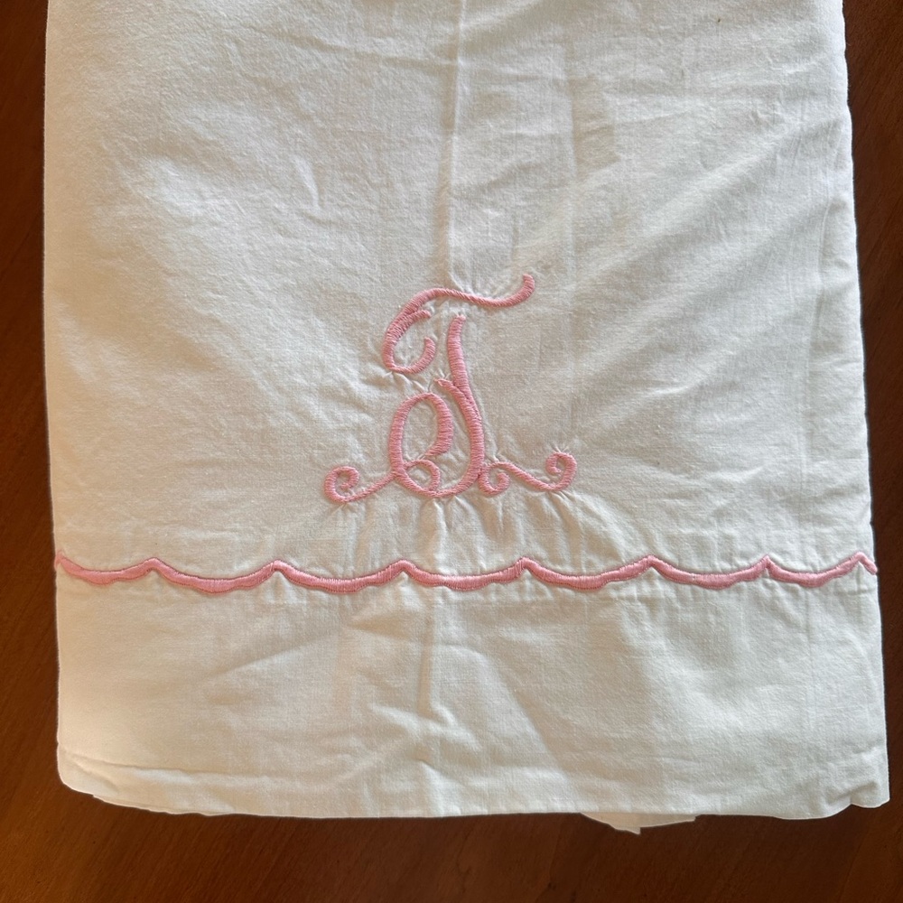 Vintage Stevens Utica Mohawk White Percale Flat Sheet Pink Monogram “T” Full/Q